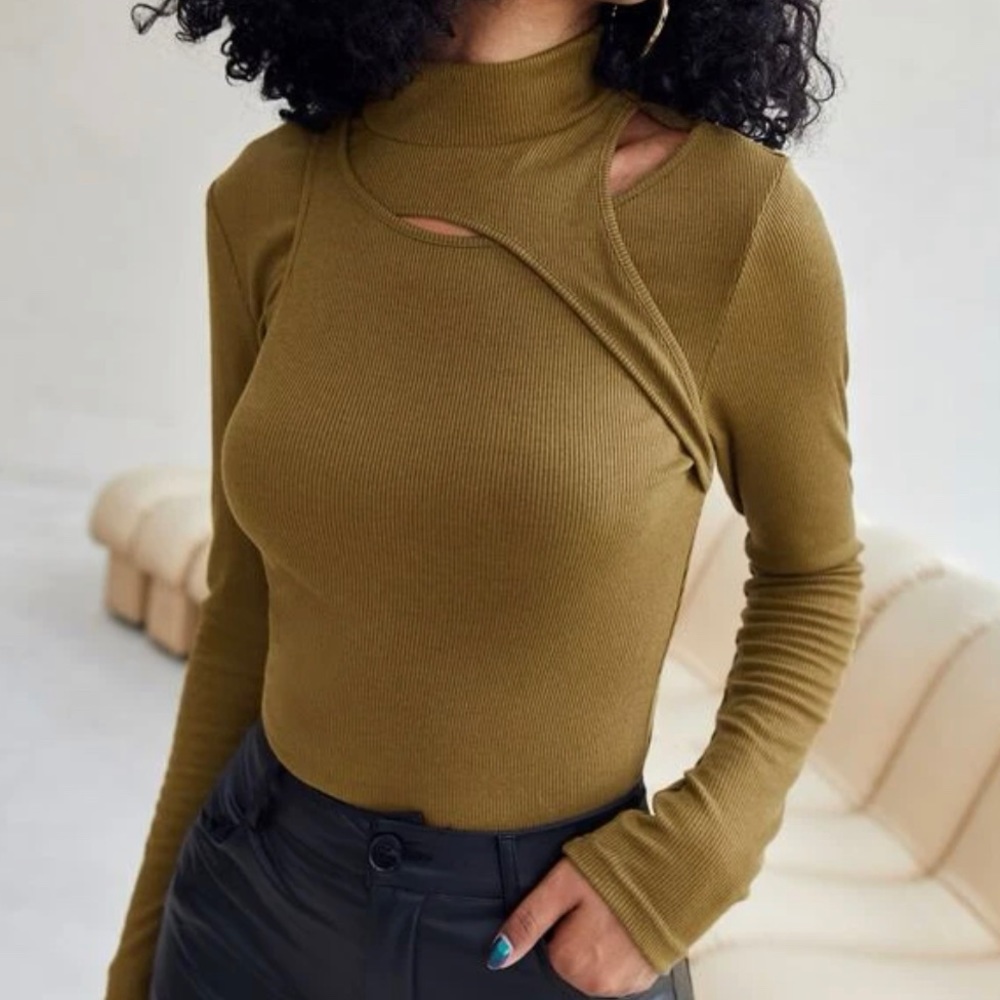Mock Neck Asvmmetrical neck Tee